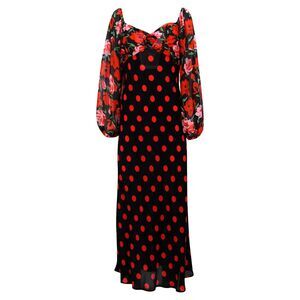 Rixo Josephine Polka-dot Dress in Black and Red Silk